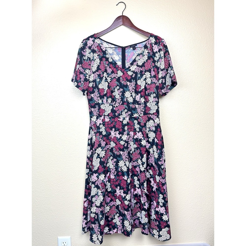 Ann Taylor Factory Womens Dress 10 Floral Midi Short Sleeve Lightweight A-Line